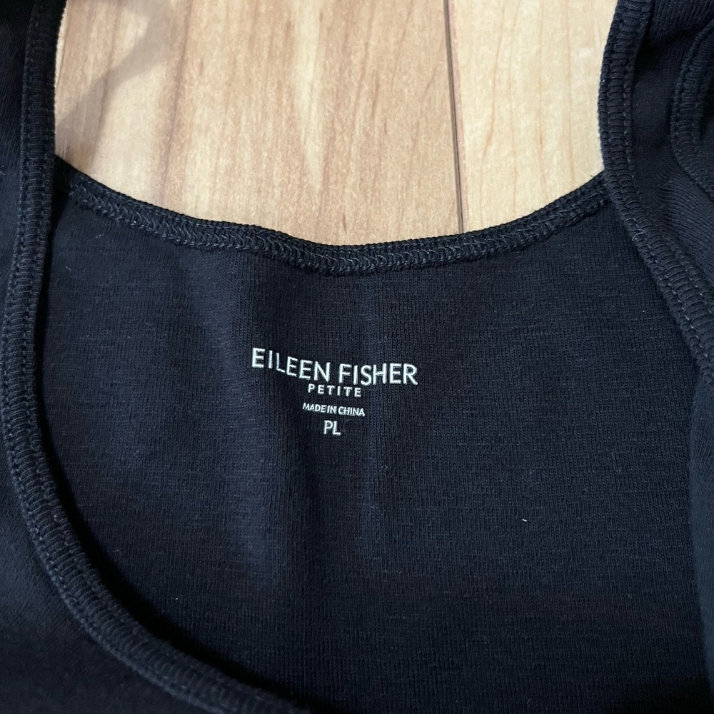 EILEEN FISHER Tank Top Sz L Petite Organic Cotton Jersey Cami Scoop Neck Black - Picture 2 of 6